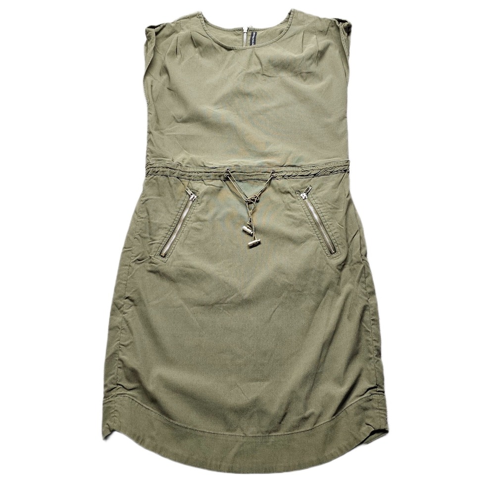 W118 by Walter Baker Shift Dress Women Green Drawstring Waist Utility Back Zip